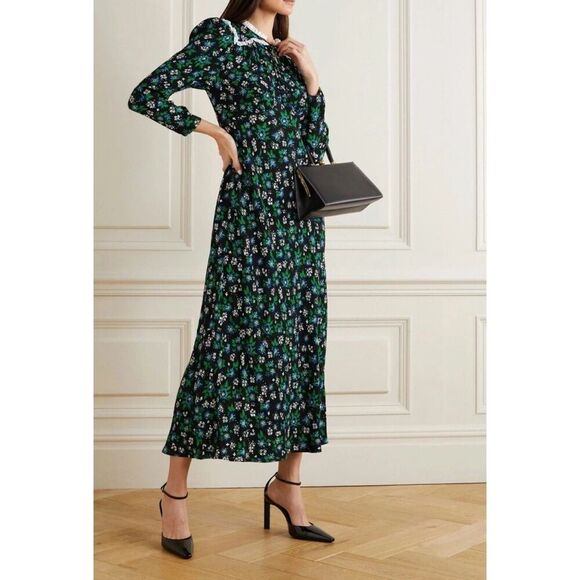Rixo Midi Dress Ada Lace Trimmed Floral Print Crepe Garden Party Womens sz US 10 - Picture 1 of 9